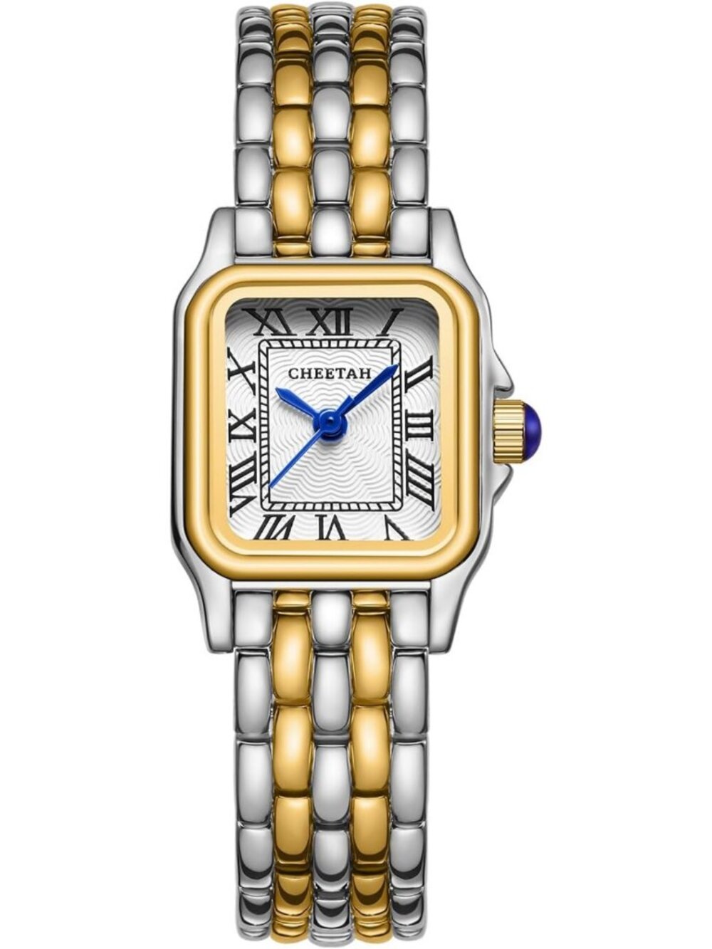 Vintage Cheetah Print Gold Watch for Women, Small Rectangular Roman Dial